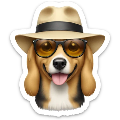 Dog wearing sun glasses and a hat sticker
