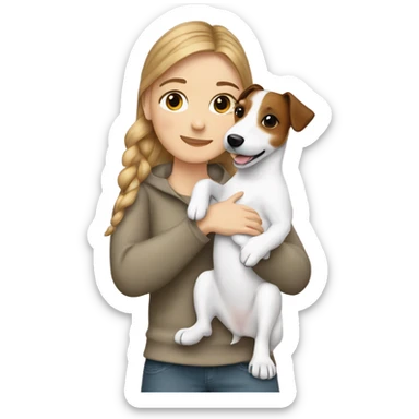 white girl hugging jack russell terrier sticker