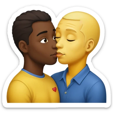 a black guy kissing a yellow guy sticker