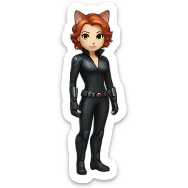 cat in avengers’ black widow suit full body sticker