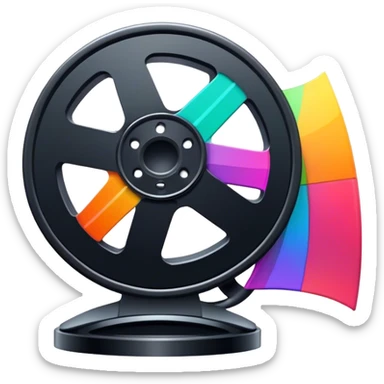 Create a vibrant and modern icon representing Animation and Motion Design, featuring elements like a film reel, a computer screen, and dynamic motion lines. The design should be visually engaging, colorful, and dynamic, without any emojis. The background must be transparent. sticker