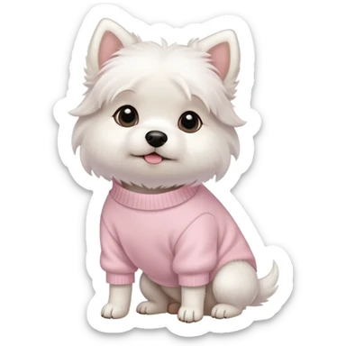 Cute little white dog wearing powder pink sweater, cute, side view sticker