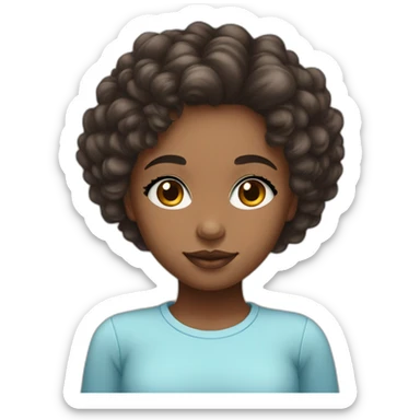 African American girl with bluish eyes, shoulder length curly hair, full lips and square shaped head sticker