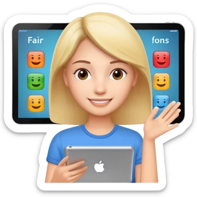 tablet with rounded corners, on the screen an interface and on the screen a person presenting onlince course sticker