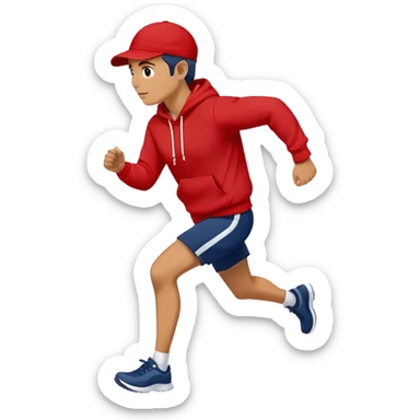 Man Wearing navy Cap, Red hoodie and running. sticker