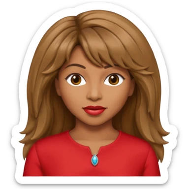Tina Turner with long light brown hair, red outfit sticker