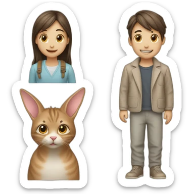Patents with a girl and a Boy two rabbits and a cat sticker