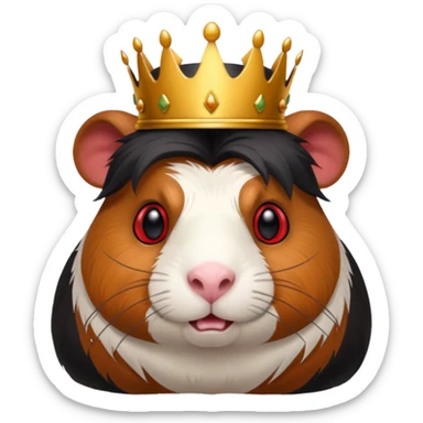 guinea pig evil king with sinister expression, black crown and red eyes sticker
