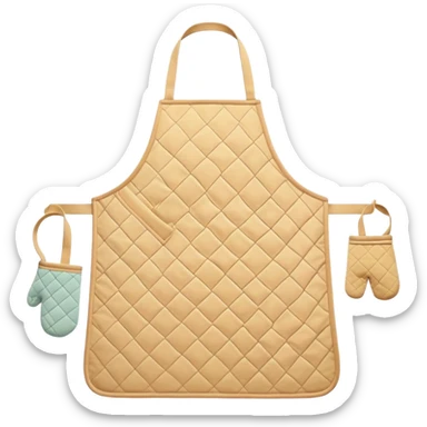 Cinematic Realistic Apron & Oven Mitts, a neatly folded soft pastel apron with subtle fabric textures, resting next to thickly padded oven mitts with a quilted pattern, warm golden kitchen lighting reflecting off the fabrics, evoking a sense of homely warmth and culinary creativity. sticker