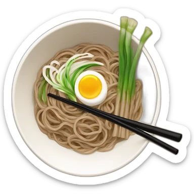 bowl of japanese buckwheat soba noodles with two chopsticks and spring onions sticker