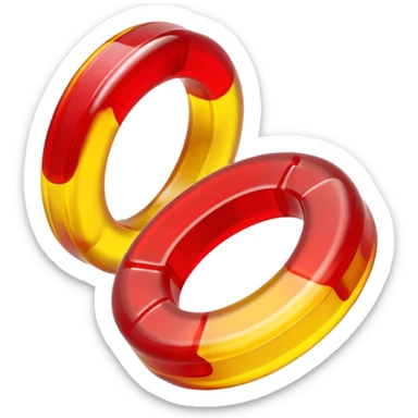 emoji de 2 gomitas en forma de aro una colo rojo y otra amarillo de muy gruesas muy muy sticker