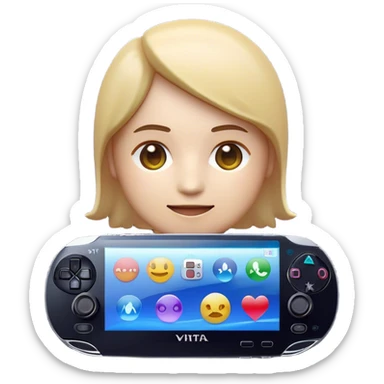 Clash of Clans aesthetic: Cinematic Playful PlayStation Vita Portrait Emoji, rendered in a 3D vector-style similar to standard emojis with minimal shading and bold, simplified shapes. A compact, distinct form with signature details, softly glowing with a cutting-edge console technology charm. Simplified yet unmistakably iconic, highly detailed and consistent, glowing with a soft radiance and high shine. Stylized with a touch of technological advancement and a soft glowing outline, capturing the essence of a beloved gaming relic with a friendly, playful manner! sticker