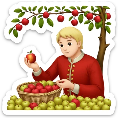 ein tiefer Teller mit breitem rand, darin ein haufen mit gelber Krümel unterschiedlicher Grösse. obendrauf seitlich ein Häufchen Apfelmus. ein Löffel steckt drin sticker