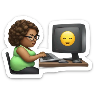 woman overweight with glases and using computer sticker