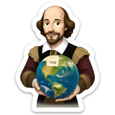 William Shakespeare holds the earth in his hands sticker