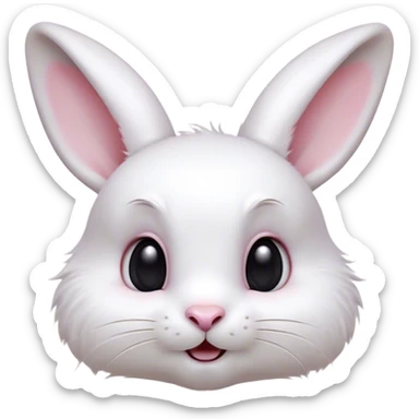 Cinematic Comical White Rabbit Portrait Emoji, Head tilted dramatically with an exaggeratedly amused expression, featuring a pristine white fur with perky, expressive ears and wide, playful dark eyes filled with disbelief, Simplified yet hilariously expressive features, highly detailed, glowing with a slightly sassy glow, high shine, dramatic yet playful, stylized with an air of cheeky mischief, bright and endearing, soft glowing outline, capturing the essence of a spirited and over-the-top bunny, so meme-worthy it feels like it could side-eye its way into internet fame instantly! sticker