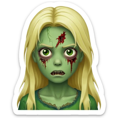 girl zombie with blonde long hair green skin and with no angry face sticker