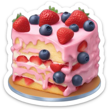 A strawberry cake with raspberries and blueberry sticker
