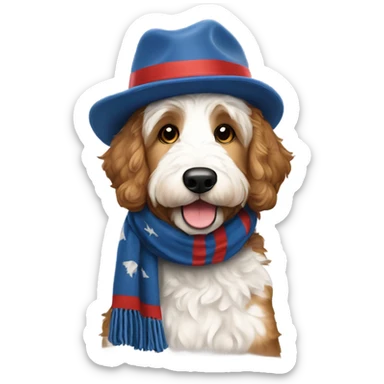Bernedoodle with knoxville smokies hat and scarf sticker