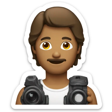 brown guy with mullet holding a camera sticker
