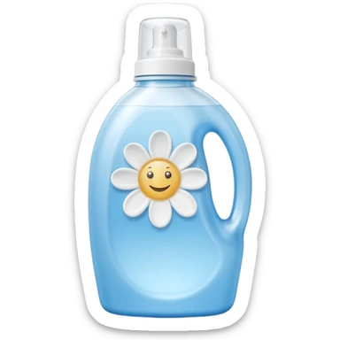 small light blue fabric softener bottle, curved, semi-transparent, rounded flip-top cap, subtle flower or droplet symbol, no text, 3D-rendered, minimal, realistic, soft shadows, natural light, no faces, no fabric, transparent background, emoji scale sticker