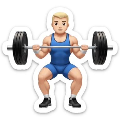 Powerlifter lifting a heavy barbell in a dramatic display of strength, muscles flexing under the pressure. The focus is on the lifter's intense effort and the heavy weights on each side. The background features a gym with weights and equipment, emphasizing the raw power of the sport.  sticker