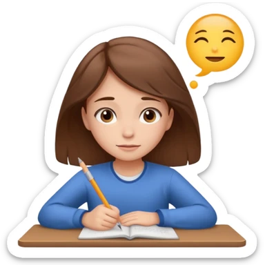 determined shy girl who is dreaming of 100% on her exam  brown hair sticker