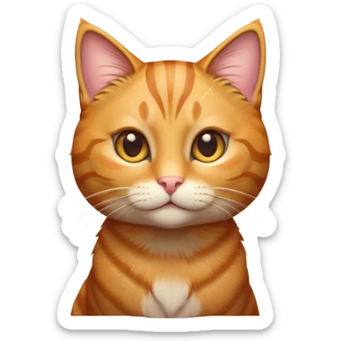 Cinematic Cute Ginger Tabby Cat Portrait Emoji, Round and plump body, soft orange-brown fur with dark tabby stripes, big, sparkling amber eyes, Simplified yet irresistibly adorable features, highly detailed, glowing with a warm, cozy glow, high shine, curious yet calm, stylized with a touch of whimsy, bright and endearing, soft glowing outline, capturing the essence of a mischievous yet lazy and lovable kitty, so cuddly it feels like it could waddle right out of the screen for a snuggle! sticker