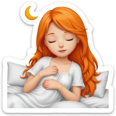 Orange long hair girl sleeping in bed alone sticker