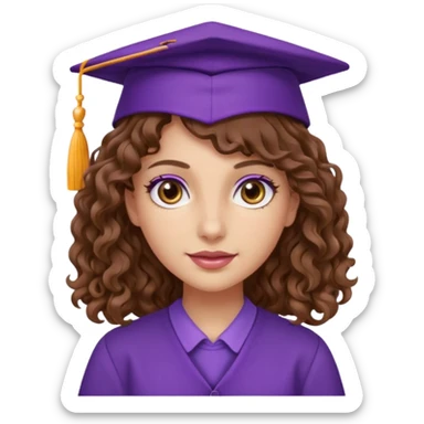 beautiful  woman normal skin with more wavy curly more longuer brown hair and hazel eyes with purple school hat sticker