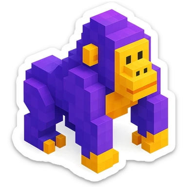 isometric view of a gorilla in voxel style sticker