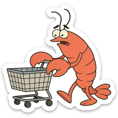 lobster pushing a shopping cart, transparent background sticker