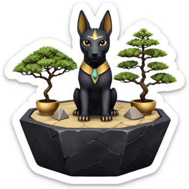  Therapeutic silky black fur tiny statuette young Anubis pyramid scene stone-age cracked irregular dodecagon bonsai pot  sticker