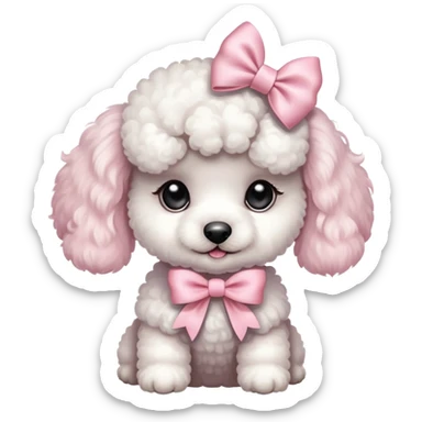 White poodle puppy with pastel pink bow sticker