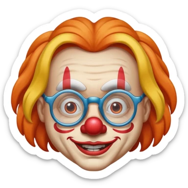 Funny clown wearing spectacles and having long hair like girls in face farming layers sticker