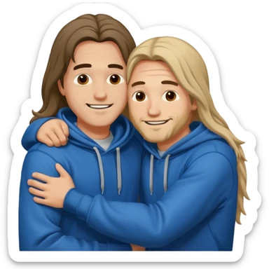 two happy men with long hair hugging, in hoodies sticker