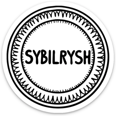 A gold textured coin with the text "SYBILRYSH" inscribed in the center. The coin has a rim with detailed gold grain pattern and metallic shine. sticker