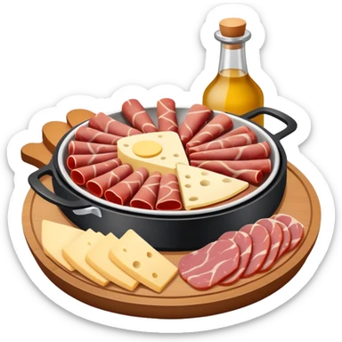 Assiette de charcuterie avec dans un poêlon du fromage a raclette  sticker
