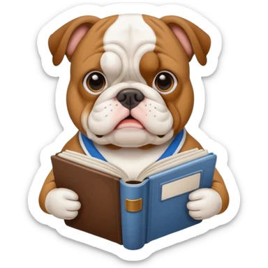 bulldog holding a guidebook sticker