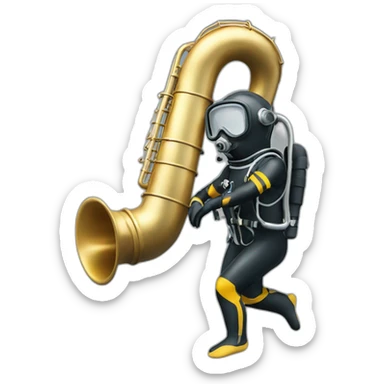 confused diver with a diving suit receiving a tuba sticker