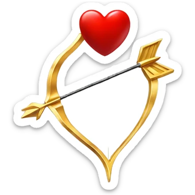 Gold bow with arrow and a red heart sticker