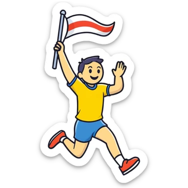 happy runner waving a flag that says 'emojiland’ sticker