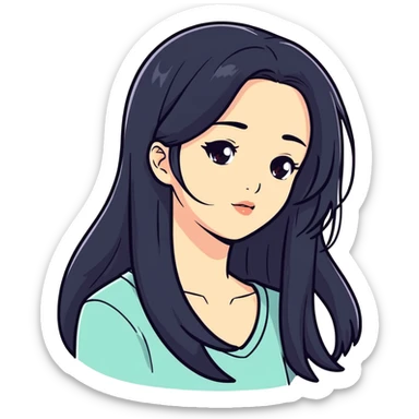 white girl with long black hair sticker