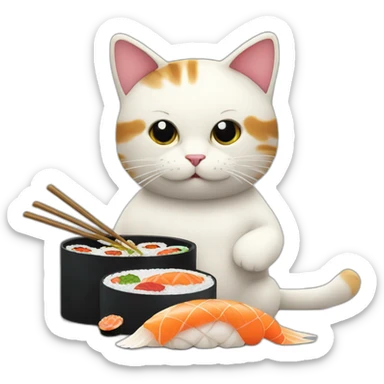 Un chat qui mange des sushi jouant au poker sticker