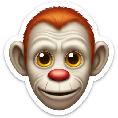 monkey clown with face paint and red hair sticker