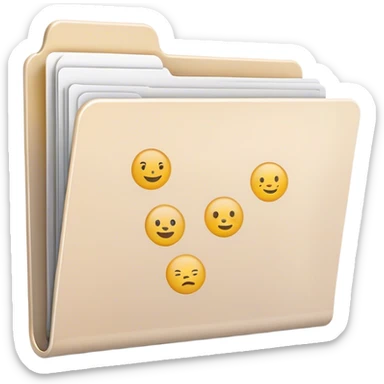 A minimalist open folder with tiny, faded emoji sketches peeking out, suggesting a space ready to be filled. The icons are light and subtle, maintaining a clean and modern look. Flat UI illustration, digital art, empty state design, neutral background. sticker