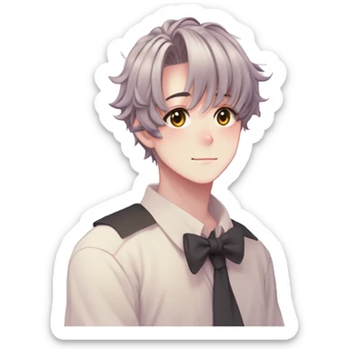 Gorgeous romantic hot attractive anime style modern anime shojo guy with pretty ponytail hair and colorful eyes and blushing face aesthetic trending style  pastelcore cottagecore kawaiicore sticker