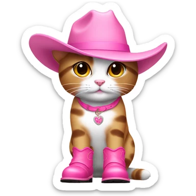 Girly Cat wearing a pink cowgirl hat and pink cowgirl boots sticker