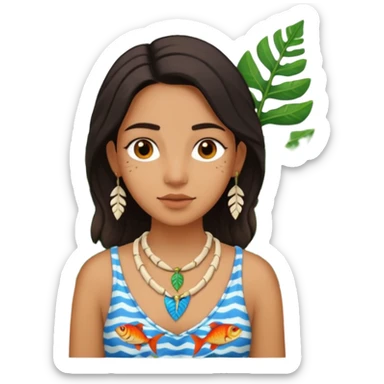 ancient girl wearing fish bone necklaces and leaf shirt sticker