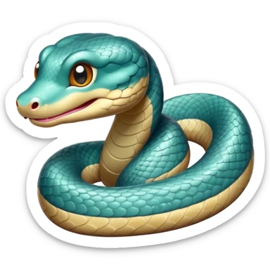 Cinematic Cute Chinese Water Snake Portrait Emoji, Head tilted playfully and inquisitively, with a compact, lithe form and a smooth, shimmering coat in subtle aquatic hues, round, sparkling eyes filled with curious fluidity, Simplified yet irresistibly adorable features, highly detailed, glowing with a warm, friendly glow, high shine, affectionate and agile, stylized with a touch of aquatic whimsy, soft glowing outline, capturing the essence of a mischievous yet loving water snake that feels like it could slither out of the screen into your arms! sticker